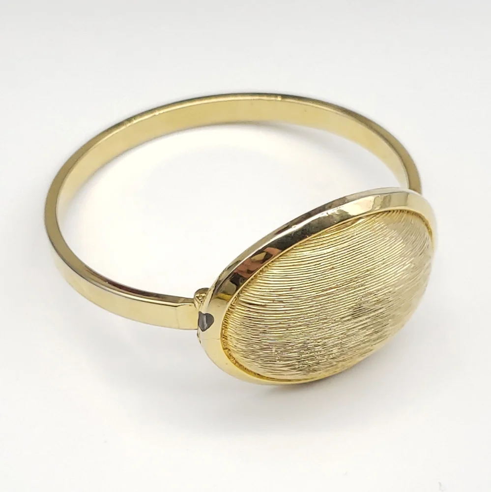 Unique Gold Tone Oval Statement Bracelet Hinged Bracelet